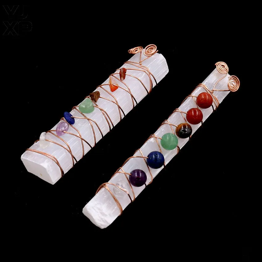 Палочки из натурального необработанного селенита в проволочной обмотке