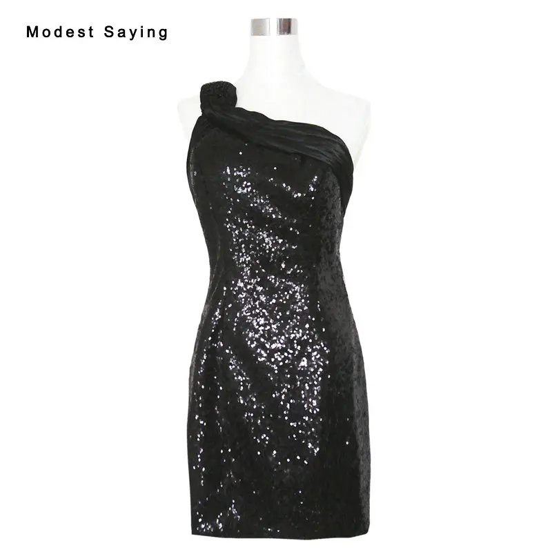 Реальные сексуальные черные прямые вышитые бисером мини-платья на одно плечо для