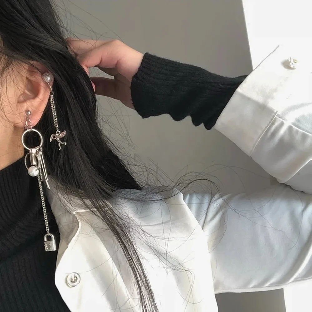 Жемчужная заколка в виде сердца ангела на сережках женская с замком