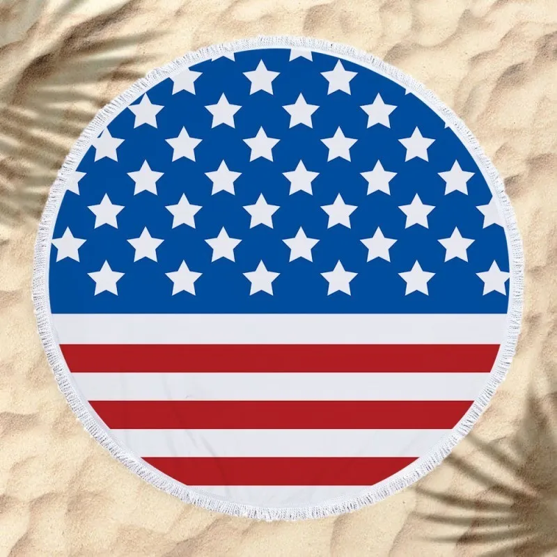 Popular Round Beach Towel Microfiber Yoga Mat Cover Up Sofa Blankets With Tassels Flag Printed Bath For Adult |
