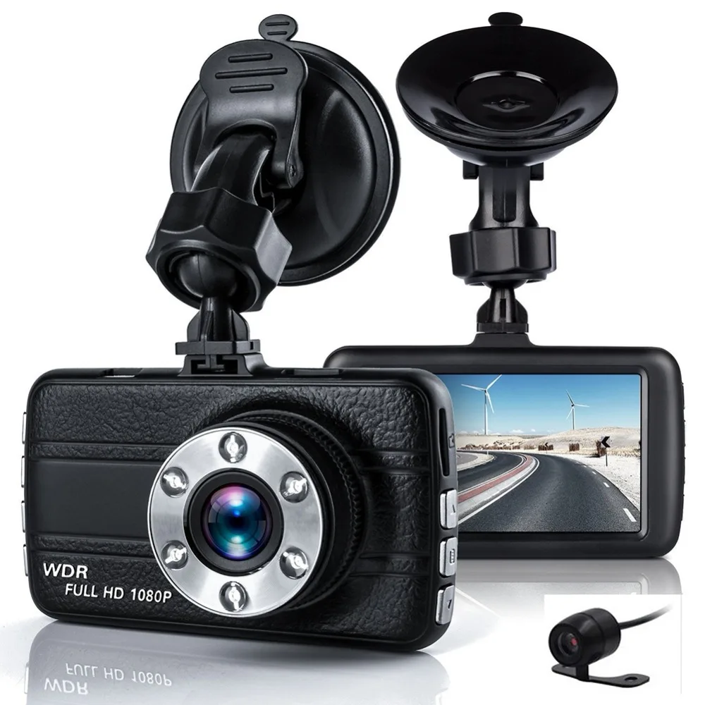 Двойная Автомобильная камера DVR 1080P Автомобильный рекордер 3 дюйма 150 градусов 6 Led