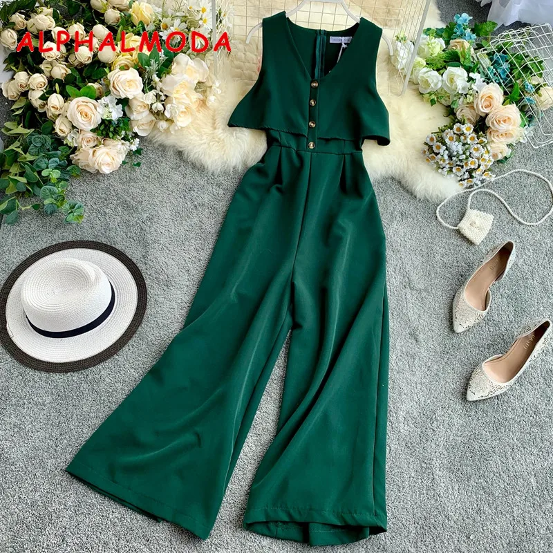 Женский однобортный комбинезон ALPHALMODA Облегающий с широкими штанинами без