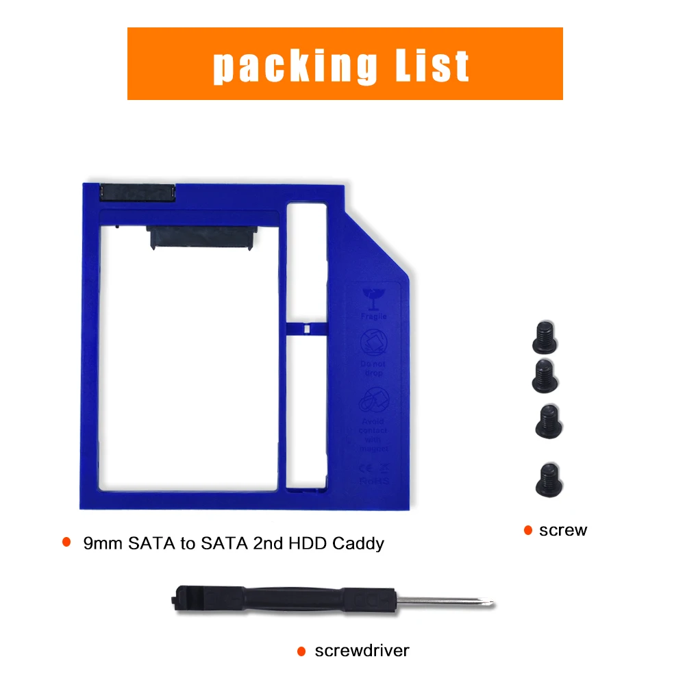 TISHRIC синий пластик Optibay 2nd HDD Caddy Box 9,5 мм SATA 3,0 для 9/9. 5 мм 2," SSD адаптер CD DVD HDD чехол Корпус для ноутбука