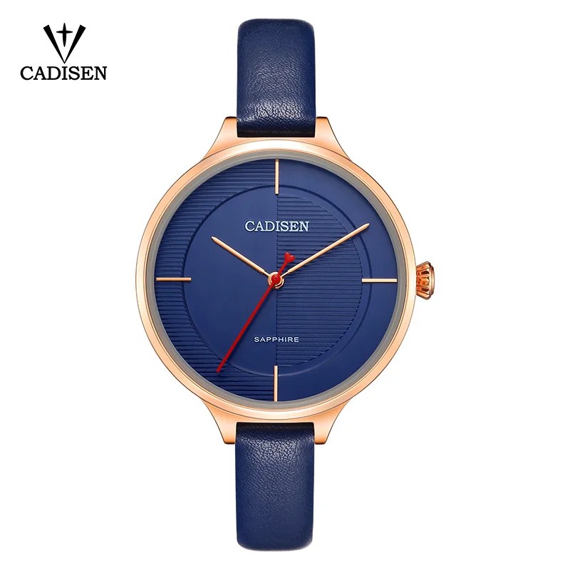 Blue Strap CADISEN модные ультра-тонкие женские часы Топ бренд класса люкс водонепроницаемые кварцевые женские часы с кожаным ремешком Montre Femme - Цвет: Blue Strap