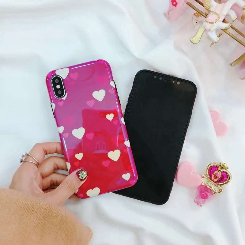 Fashion Blue Ray Phone Case for iPhone X XR XS MAX Cute Love Heart Soft Silicon Luxury Cover 6 7 8 plus |