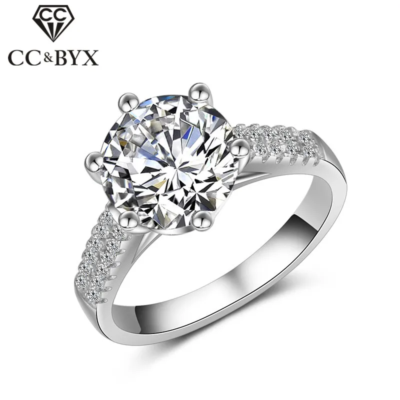 CC кольца для женщин S925 серебро 2ct обручальное кольцо большой круглый кубический