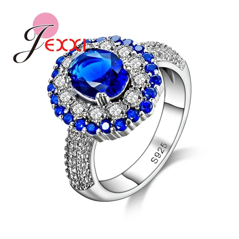 Лидер продаж женские свадебные кольца с синими кристаллами овальной огранки из