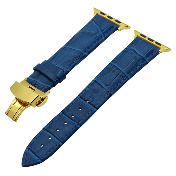 Blue G Croco ремешок из натуральной кожи для часов iWatch Apple Watch Series 5 4 3 2 1 40 мм 44 мм 38 мм 42 мм ремешок с застежкой-бабочкой браслет - Цвет ремешка: Blue G