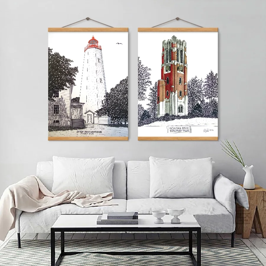 

European Minimalist Hand Drawn Home Decor Picture Lighthouse Landscape Canvas Painting Art HD Posters and Prints for Kitchen