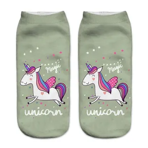 Модные женские носки, 3D носки с принтом единорога, мужские, унисекс, низкие, забавные, милые короткие носки
