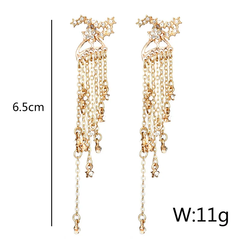 Женский Кристалл золотого и серебряного цвета 2018 Длинная кисточка модные серьги