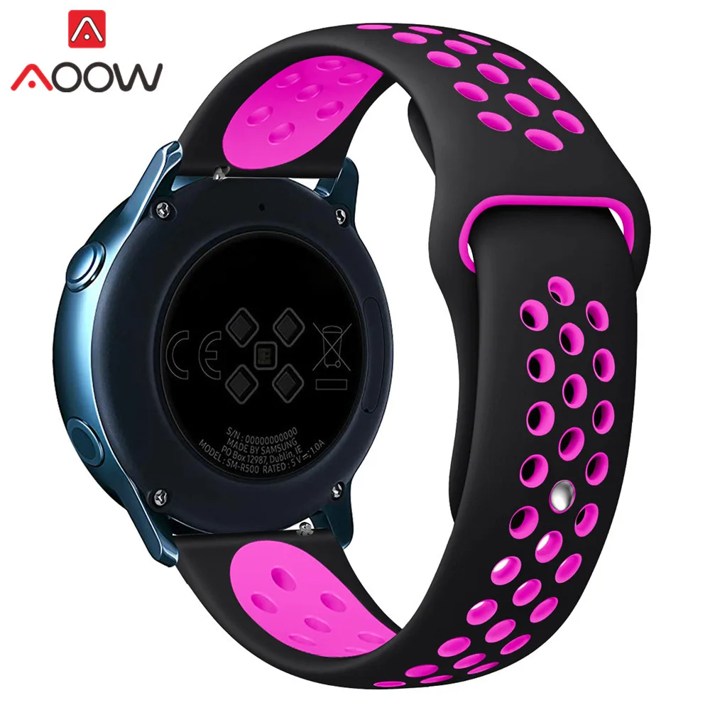 Black Rose Red 20 мм силиконовый спортивный ремешок для samsung Galaxy Watch Active 42 мм gear S2 Amazfit bip Мягкий ТПУ дышащий браслет ремешок - Цвет ремешка: Black Rose Red