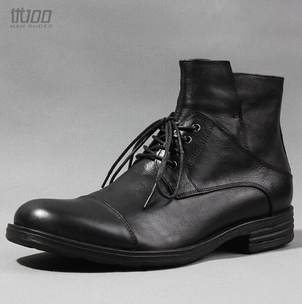 Мужские Черные ботильоны в стиле ретро ботинки мартинсы из воловьей кожи с