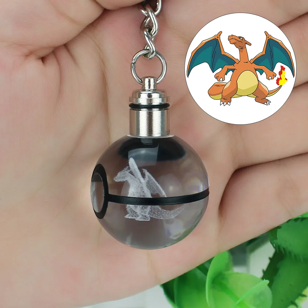 Charizard Горячая игра Pokemon Go гравировка круглый 3D Хрустальный шар светодиодный брелок красочный кулон Детский Рождественский подарок - Цвет: Charizard