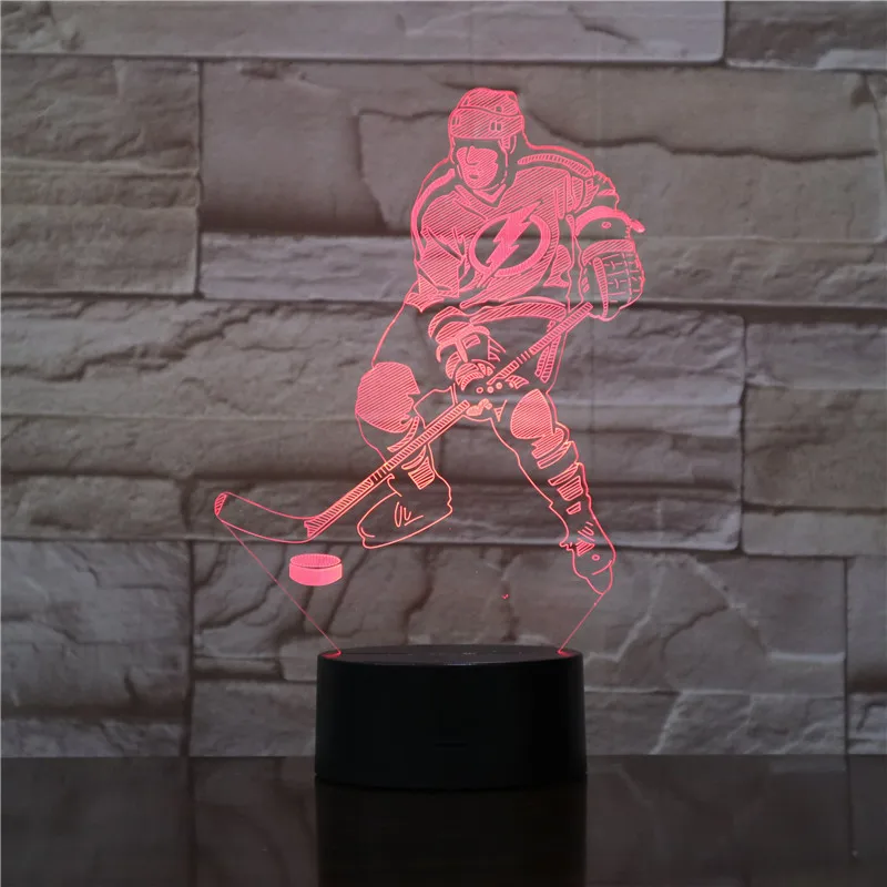 7 цветов Изменение спальни освещение сна 3D хоккей на льду вратарь Настольная лампа светодиодные ночники Usb спортивные вентиляторы подарки Домашний декор 1776