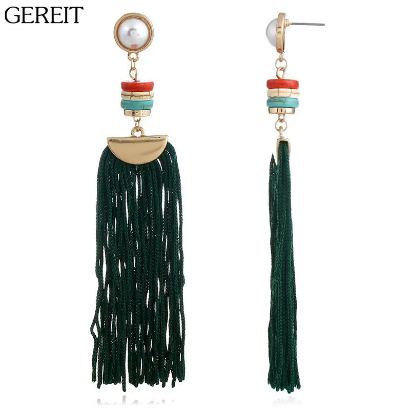 GEREIT себе чешские Multi Цвет Длинные кисточкой жемчужные серьги бисера бахромой