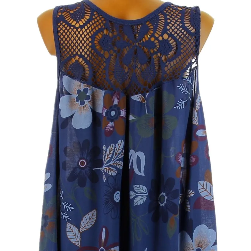 Женское платье майка свободное кружевное без рукавов плиссированное с принтом