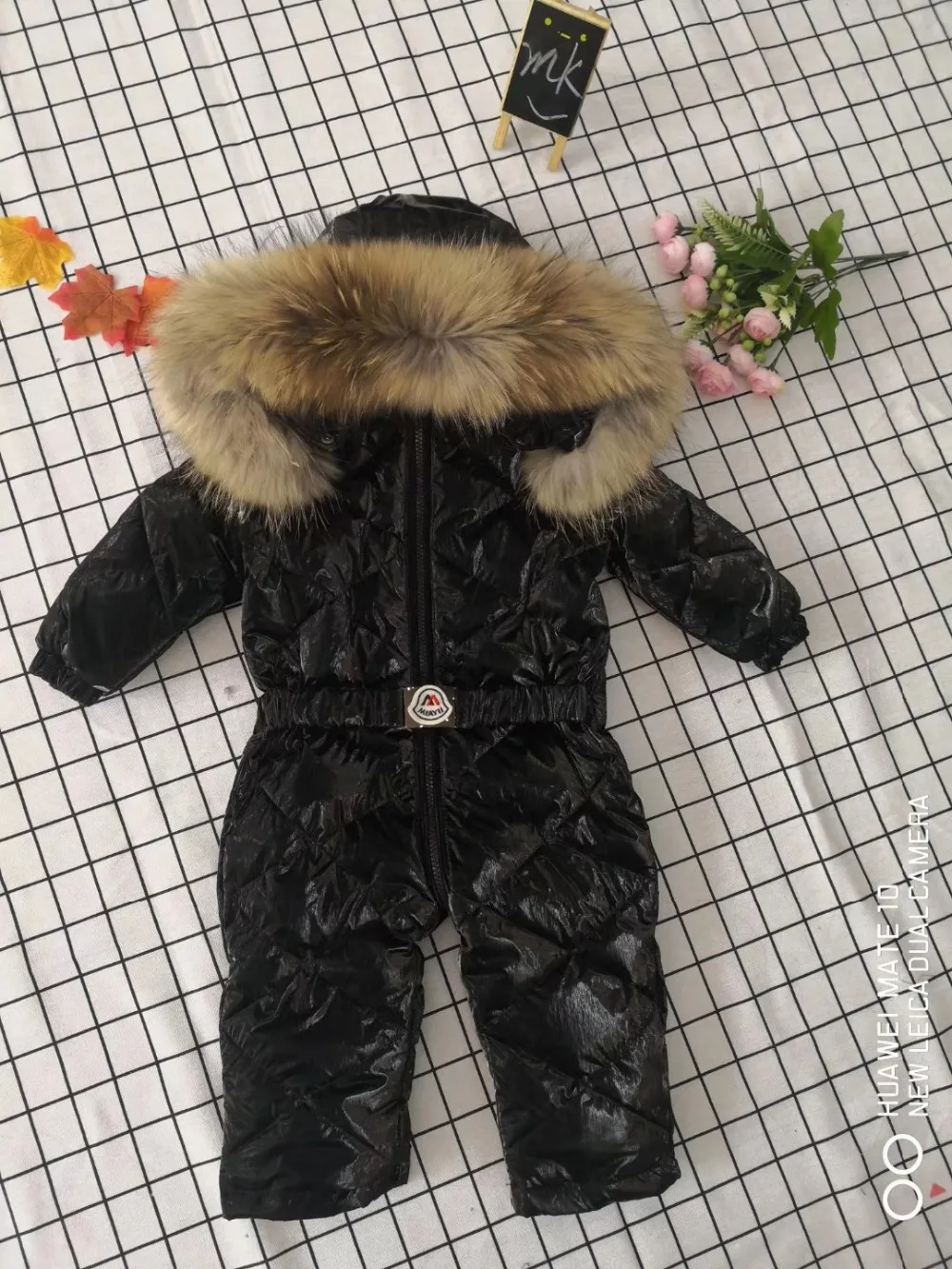 70cm-150cm Real fur hooded baby outergoing Winter children jumpsuit snow suit girl down boy Baby coveralls ski suit
