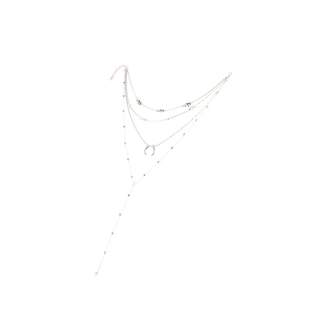 2018 женский Бохо многослойная Луна бисером сплав длинный кулон Подвеска Серебро