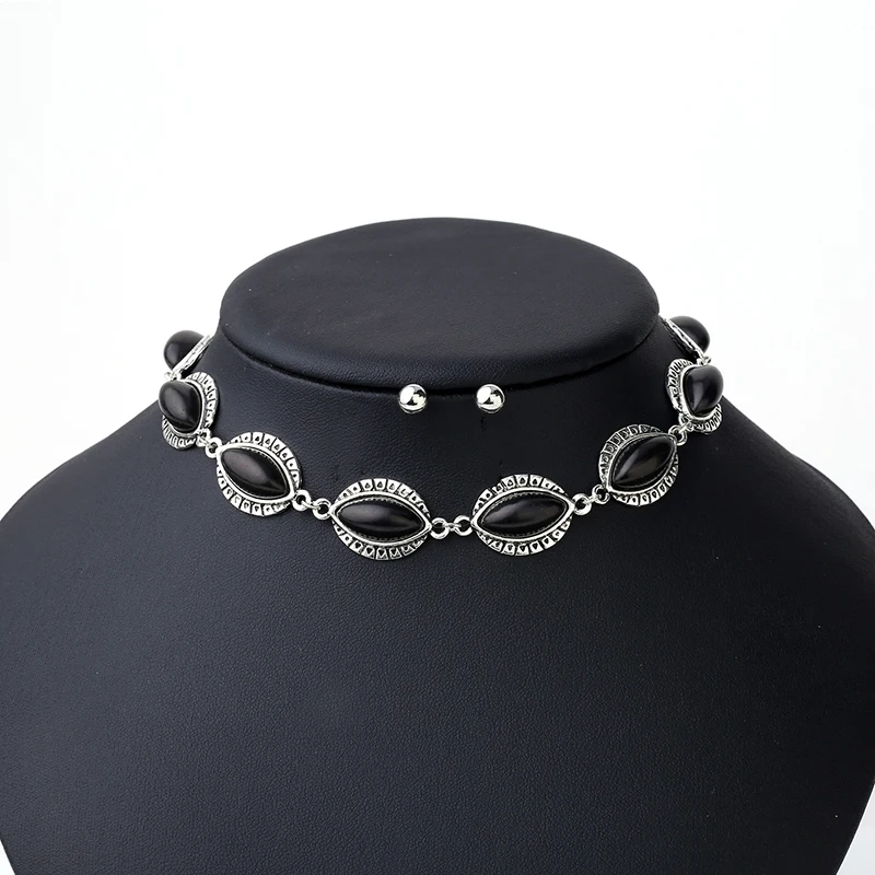 2018 Горячее Бохо Ошейник Серебряное Колье украшение для женщин Модный винтажный этнический стиль Бохемия настоящий камень Бусы шеи.