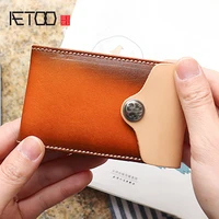 aetoo tanning cowhide small card bag womens leather retro buckle mini card set male portable card clip
