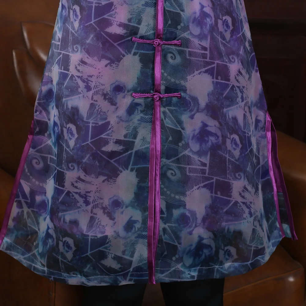 

Traditional Chinese Dust Coat Women's Organza Long Jacket Purple/Red Size M-3XL