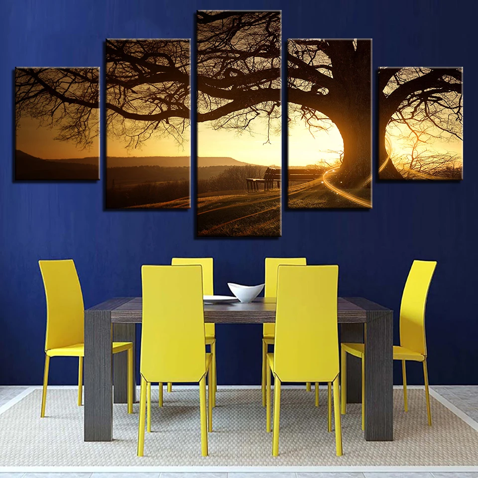 5 шт. холст Картины закат большое дерево Пейзаж печатать фотографии home decor