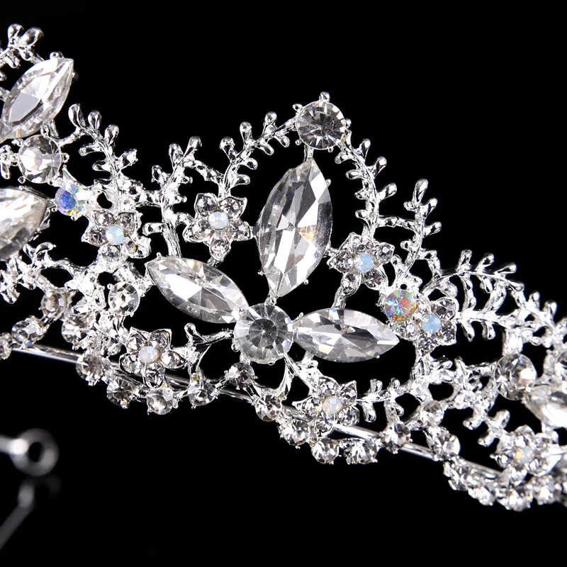

TREAZY Luxury Silver Color Crystal Wedding Tiara Crowns Bridal Brides Wedding Hair Accessories Floral Pageant Crown for Women