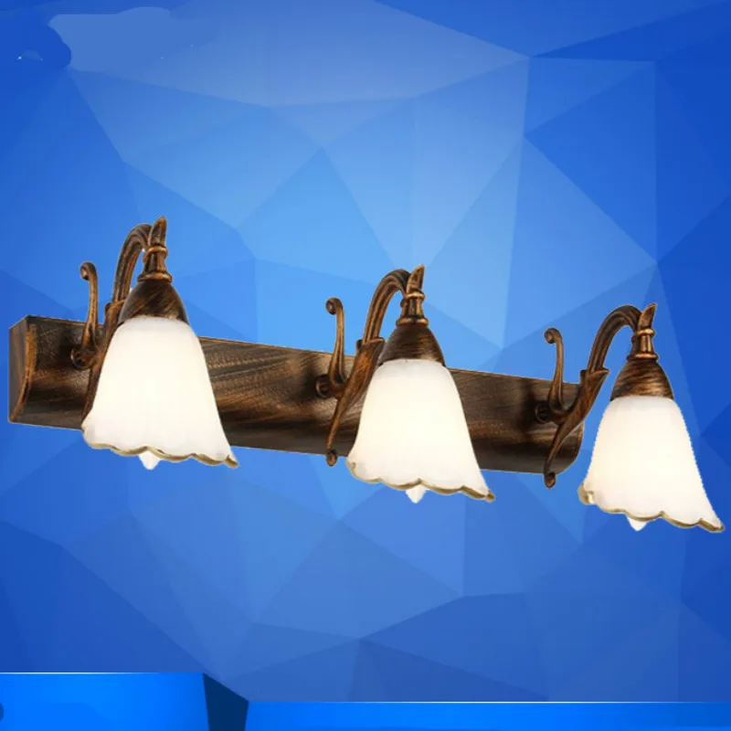 Европейский Винтажный зеркальный светильник из железа и стекла с 1/2/3/4 головками