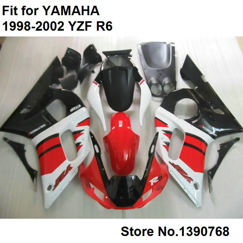 Бесплатный комплект обтекателей для мотоцикла Yamaha красный черный белый YZF R6 98 99 00