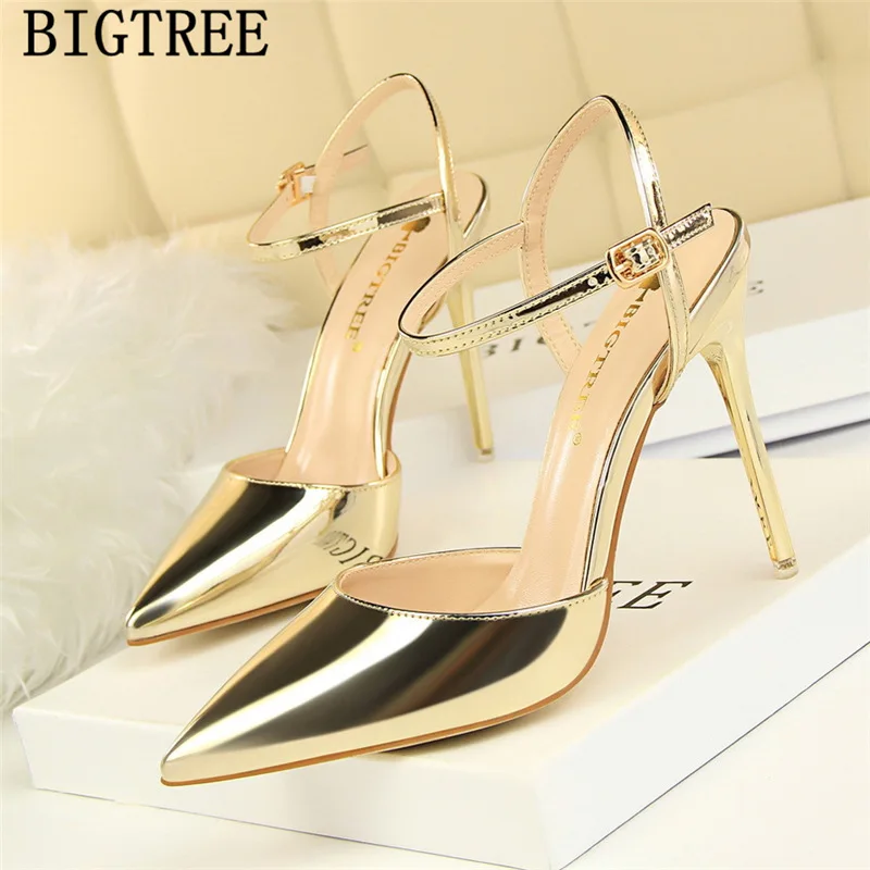 Patent leather gold shoes high heels sandals women bigtree shoes extreme high heels pumps women shoes sexy heels buty damskie - Цвет: 10