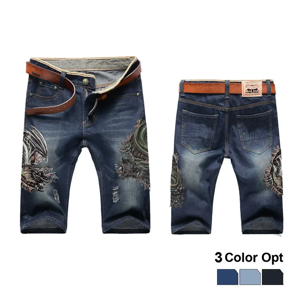 Мужские короткие джинсы для мальчиков Узкие рваные в стиле ретро прямые брюки из