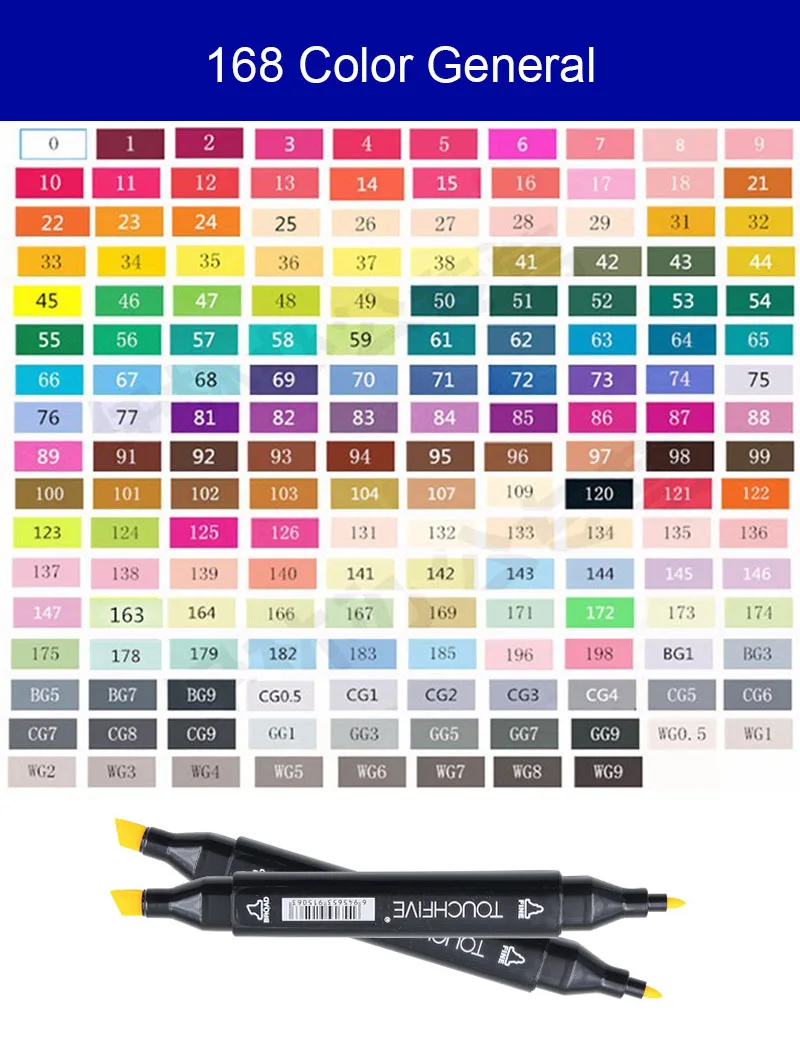 168colors-black Touchfive маркер, 168 цветов, ручка, спиртовой маркер, набор, двойная головка, художественные маркеры для рисования, модная одежда, дизайн для школьников - Цвет: 168colors-black