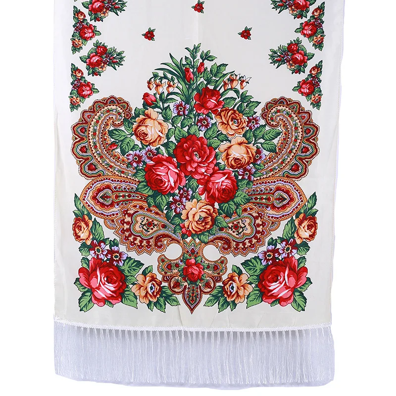 twill silk scarf crinkle hijab Printed long scarf Twill cotton fringed shawl Rose tassel luxury scarf foulard femme musulman