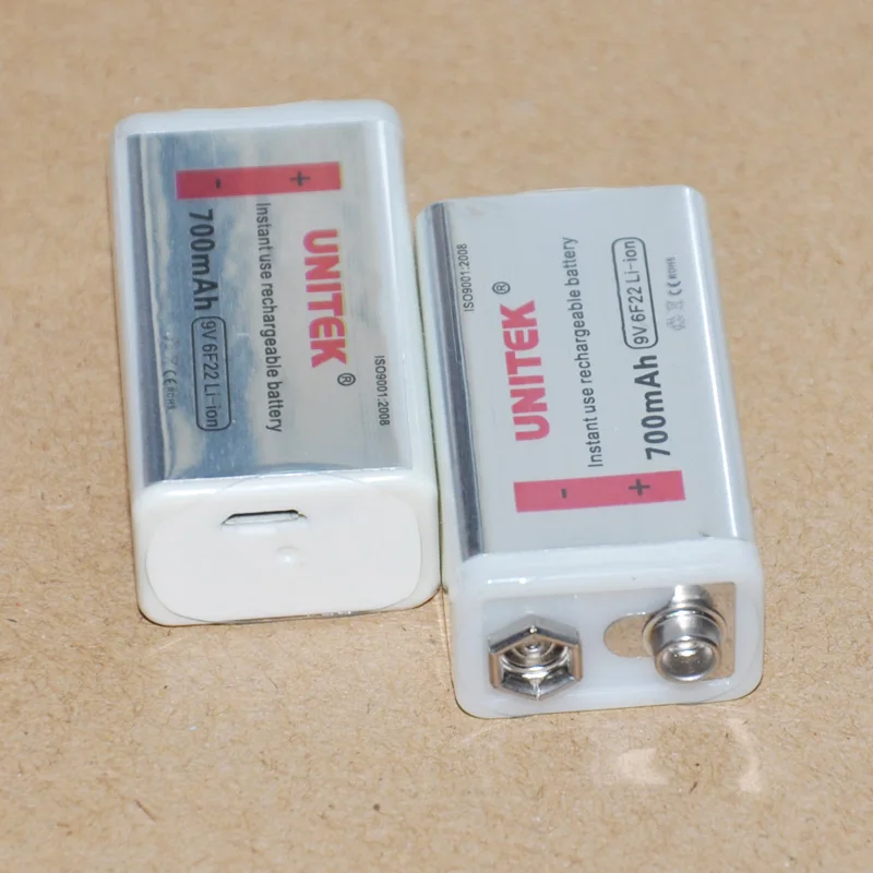 UNITEK 6F22 USB 9 в перезаряжаемая литиевая батарея 700 мАч беспроводной микрофон KTV мультиметр выделенный 9В Питание от батареи