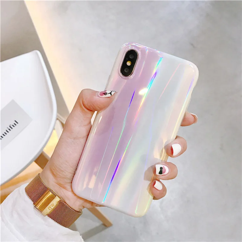 Роскошный lovecom лазерный чехол для iPhone 11 Pro Max XS XR XS Max X, 6, 6 S, 7, 8plus, Аврора узор противоударный мягкий чехол IMD чехол-накладка для телефона