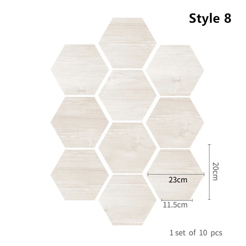 Style 8 10 шт водостойкие шестигранные формы деревянные зерна шаблон стены пол наклейки для кухни гостиной - Цвет: Style 8