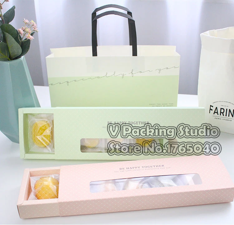 Biscuit Packing Box,Cake Storage Biscuit Paper Box with Clear PVC window,Chocolates Macaroon Cake Decoration Baking boxes 50pcs