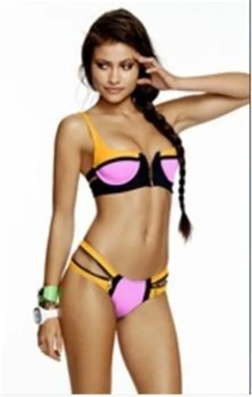 Бикини женское белье купальник стальной кронштейн Sexy молнии color matching |