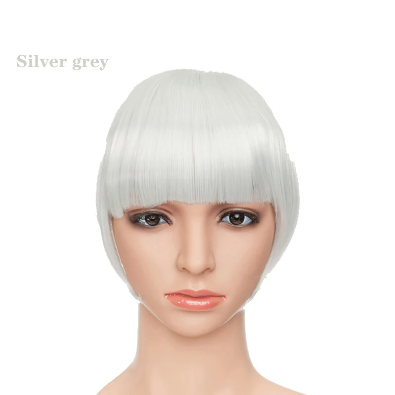 silver grey S-noilite 8 дюймов женские тупые взрыва зажим для наращивания волос натуральные волосы Топ тупые имитация челок синтетические шиньоны термостойкие - Color: silver grey