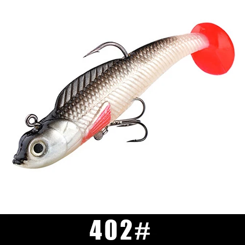 FISH KING 1 шт. 80 мм/9 г 100 мм/21,5 г мягкие приманки джиг воблеры Силиконовые Рыболовные Приманки с тройным крючком свинцовая головка Bass Shad pike Zander - Цвет: 402