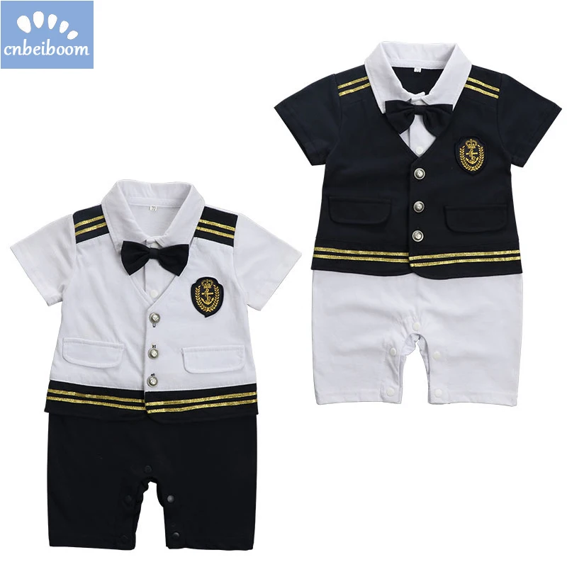 Для маленьких мальчиков капитан пилот морской комбинезоны младенческой tddler shrt