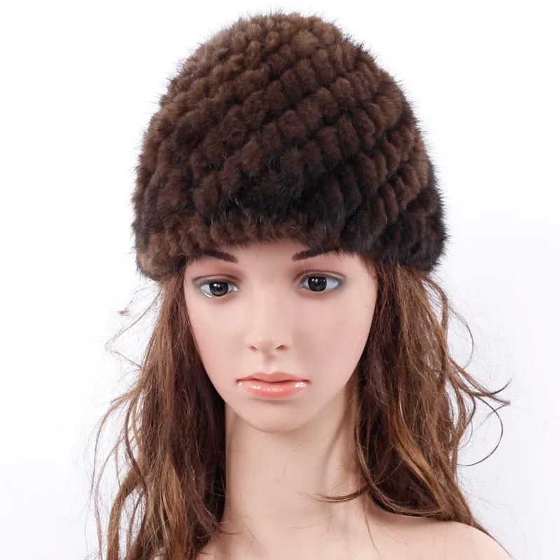 Россия Зима Для женщин из натуральной норки шапка реального норки шапочки Кепки s теплые мягкие трикотажные хлопок внутри натуральный мех норки Кепки