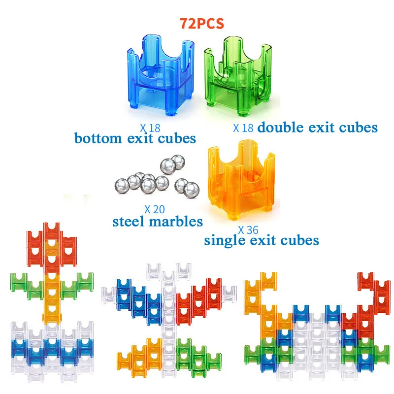 72PCS DIY строительный куб, шар, лабиринт, строительные хрустальные блоки, мраморный лабиринт, шарики, трек, поражают кубиками, развивающие игрушки для детей - Цвет: 72PCS