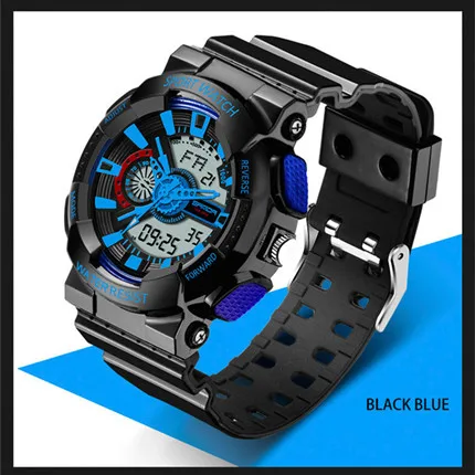 blue SANDA Модные мужские цифровые часы S Shock аналоговые кварцевые мужские наручные часы светодиодный военные водонепроницаемые мужские часы Relogio Masculino - Цвет: blue