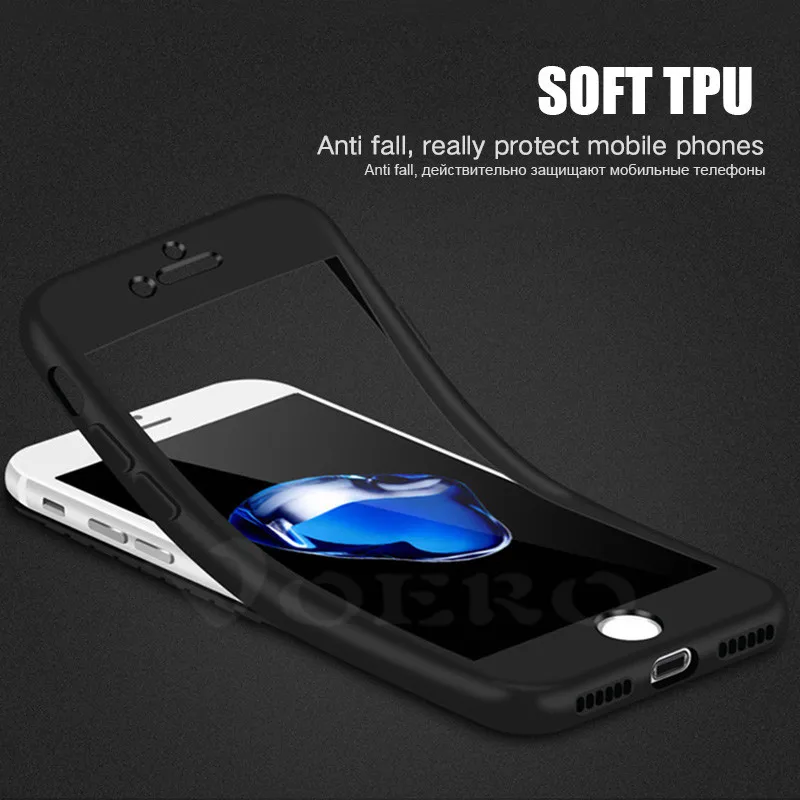 VOERO Luxury Soft TPU Silicone 360 Full Cover Cases For iPhone 7 6s 6 case 5 5s for Plus with glass |