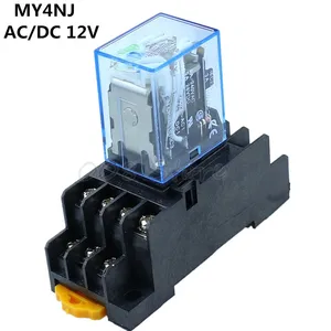 1set MY4NJ DC 12V Coil 4NO 4NC Green LED Indicator Power Relay DIN Rail 14 Pin + Base Mini relay