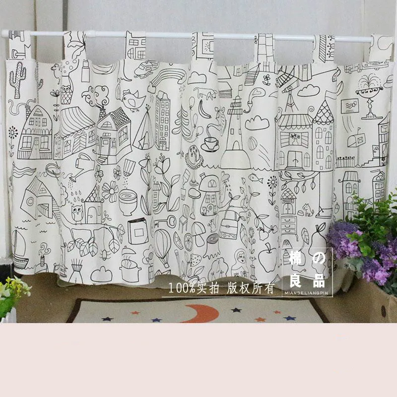 W135* H35cm маленькие кофейные шторы с мультяшным рисунком, занавески для кухни, Короткие дверные занавески, QT020-3