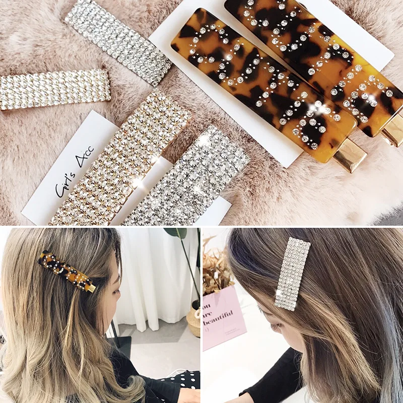 

RE Luxury crystal hair clip shiny rhinestones long hair pins barrettes for women girls fashion show ornament hair D31