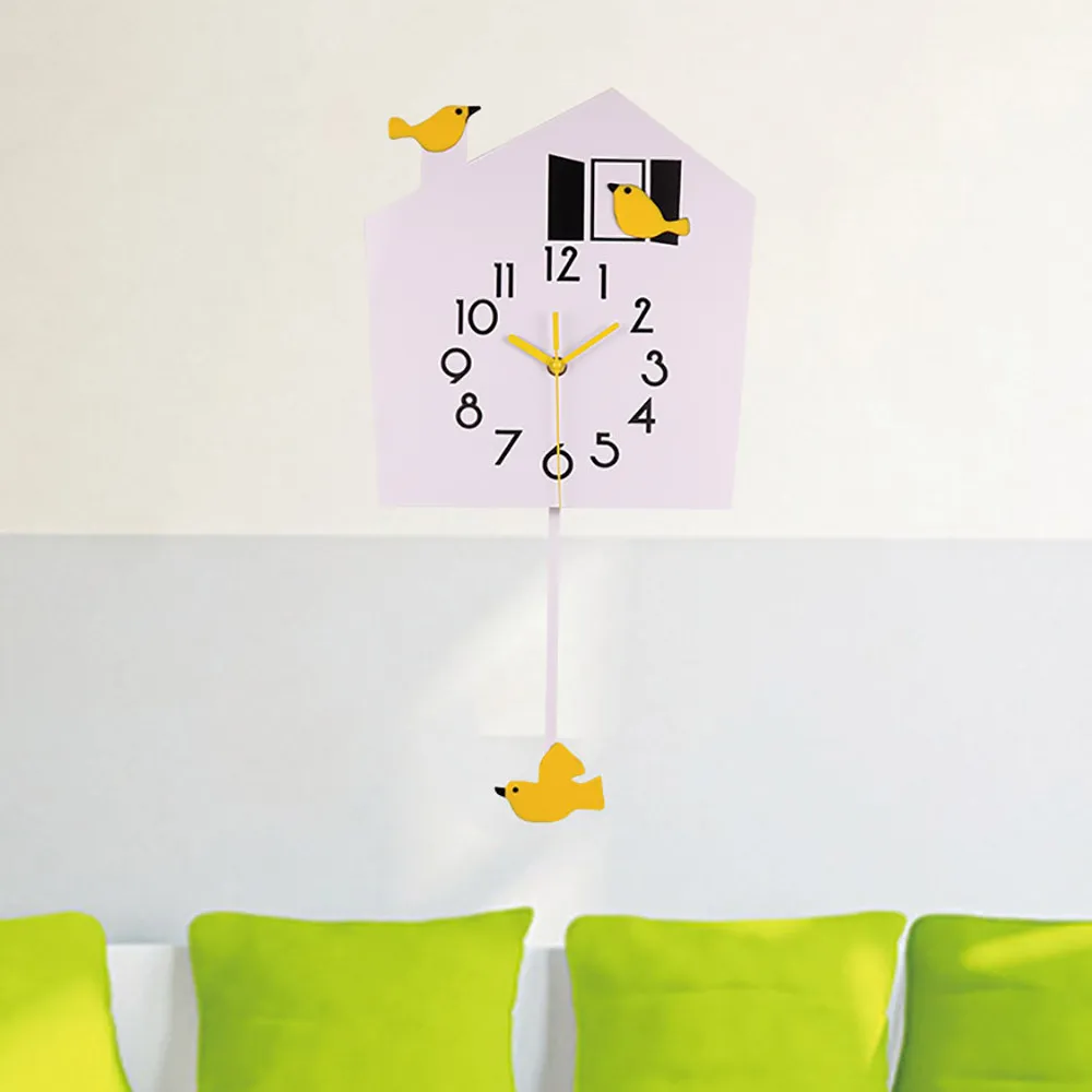 Настенные часы акриловые креативные милые настенные с птицей качели домашний